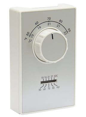 TPI ET9 ET9STS Line Voltage Thermostat, 20/277 VAC, 22 A, 2 deg F Differential, 50 to 90 deg F Control, White