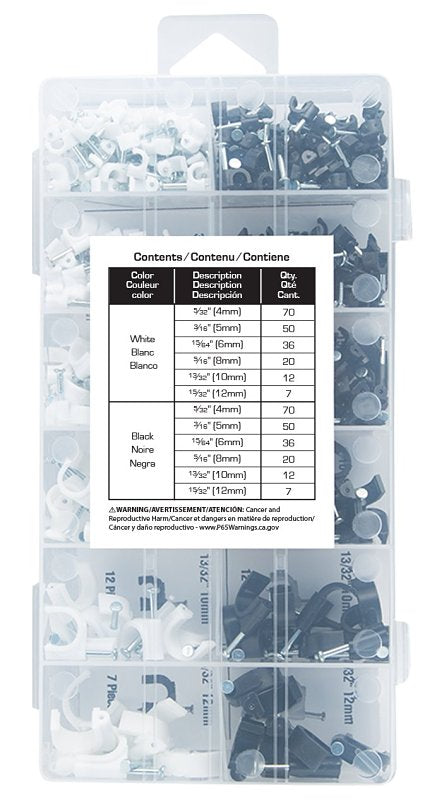 ProSource 60280 Cable Clip Assortment, Polyethylene/Steel, Black/White