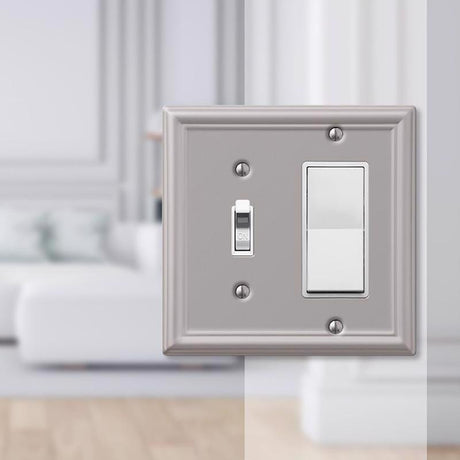 Amerelle Chelsea Brushed Nickel 2 gang Stamped Steel Decorator/Toggle Wall Plate 1 pk
