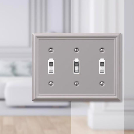 Amerelle Chelsea Brushed Nickel 3 gang Stamped Steel Toggle Wall Plate 1 pk
