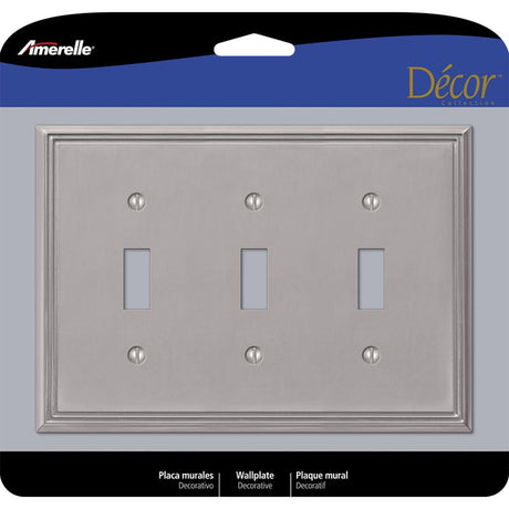 Amerelle Metro Brushed Nickel 3 gang Die-Cast Metal Toggle Wall Plate 1 pk