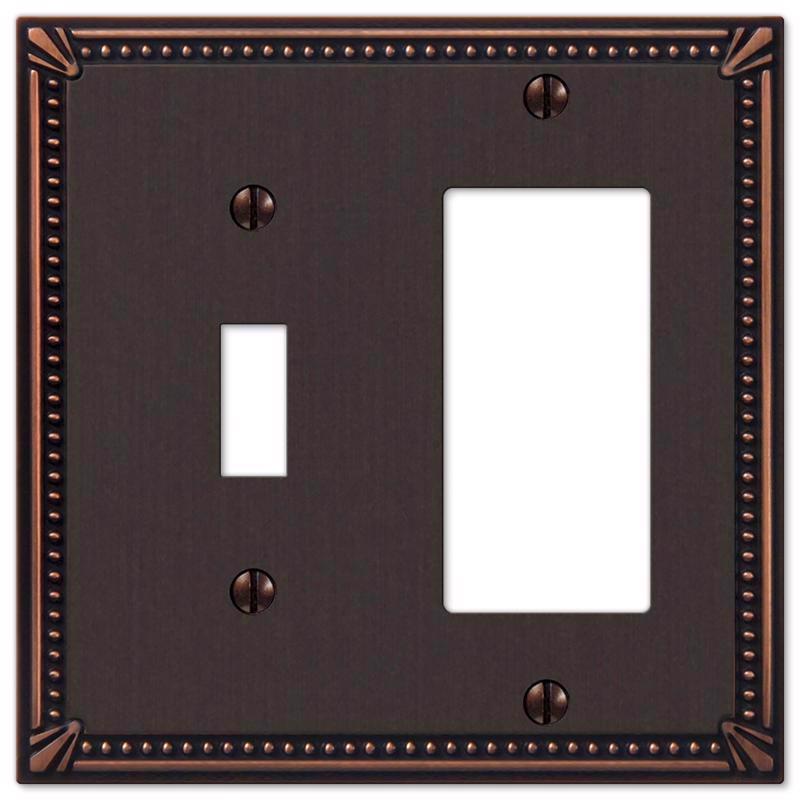 Amerelle Imperial Bead Aged Bronze 2 gang Die-Cast Metal Toggle Wall Plate 1 pk
