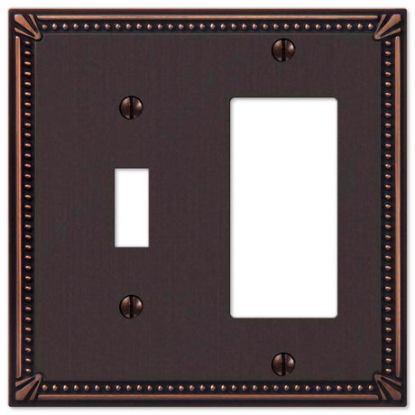 Amerelle Imperial Bead Aged Bronze 2 gang Die-Cast Metal Toggle Wall Plate 1 pk