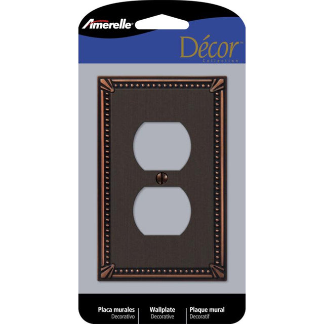 Amerelle Imperial Bead Aged Bronze 1 gang Die-Cast Metal Duplex Wall Plate 1 pk