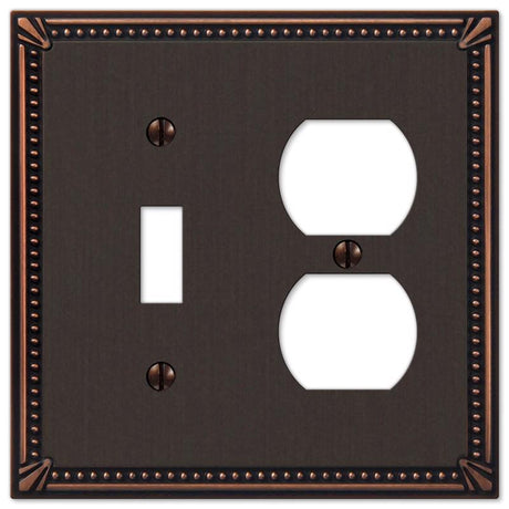 Amerelle Imperial Bead Aged Bronze 2 gang Die-Cast Metal Toggle Wall Plate 1 pk