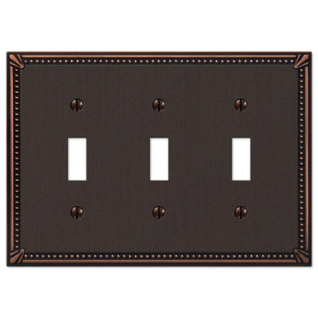 Amerelle Imperial Bead Aged Bronze 3 gang Die-Cast Metal Toggle Wall Plate 1 pk