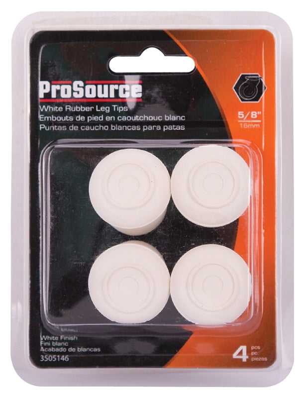 ProSource FE-50642-PS Furniture Leg Tip, Round, Rubber, White, 5/8 in Dia, 1-1/8 in H