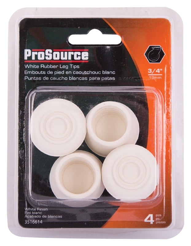 ProSource FE-50643-PS Furniture Leg Tip, Round, Rubber, White, 1-1/8 in H