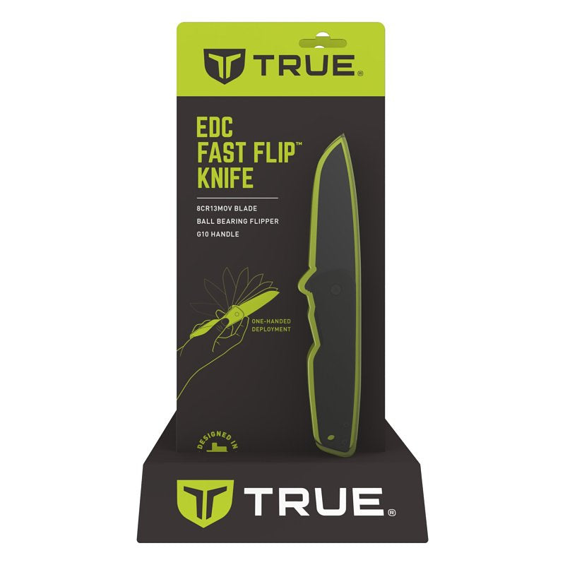 True TRU-FMK-0006 Flipper Knife, 3 in L Blade, Stainless Steel Blade