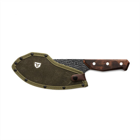 True PrimalForge Series TRU-FXK-1016 Rocker Butcher Knife, 8 in L Blade, Stainless Steel Blade, Real Monzo Wood Handle