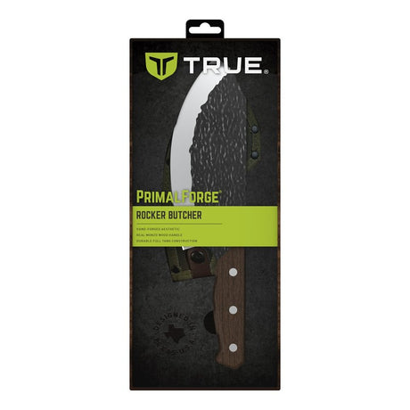 True PrimalForge Series TRU-FXK-1016 Rocker Butcher Knife, 8 in L Blade, Stainless Steel Blade, Real Monzo Wood Handle