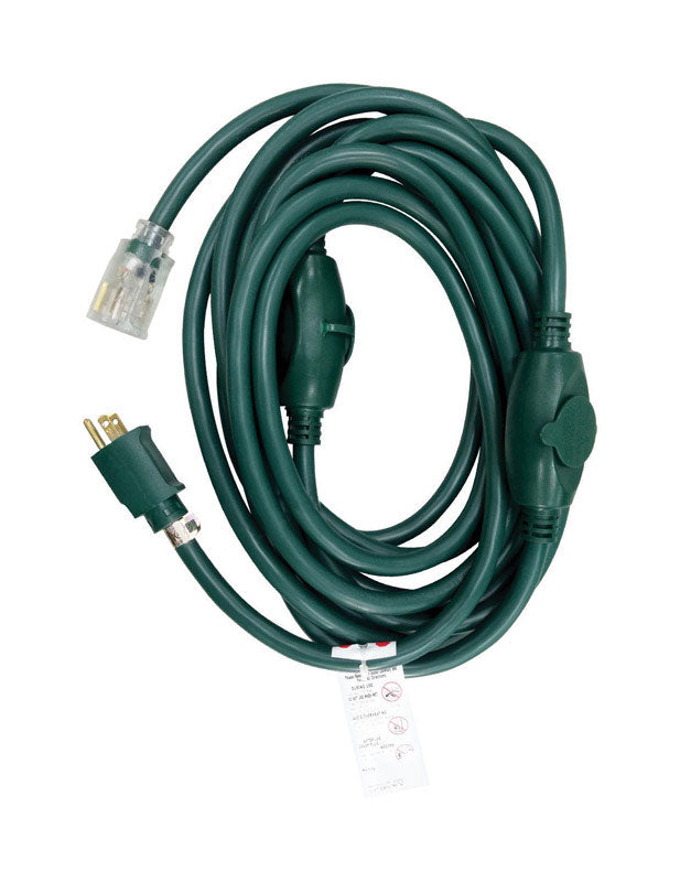 Projex Indoor or Outdoor 25 ft. L Green Triple Outlet Cord 14/3 STW