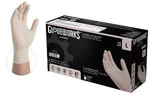 Gloveworks TLF46100 Disposable Gloves, L, Latex, Powder-Free, Ivory, 14.37 in L