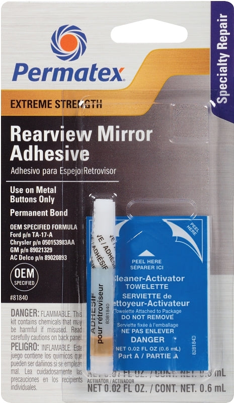 Permatex 81840 Rearview Mirror Adhesive, Liquid, Irritating, Yellow, 0.01 oz