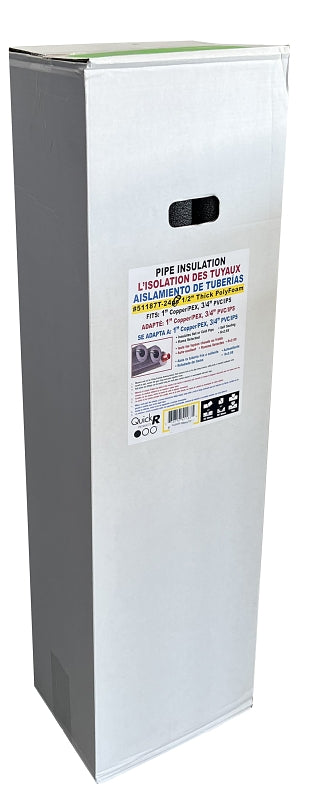 Quick R 51187T Pipe Insulation, 1-1/8 in ID x 2-1/8 in OD Dia, 46 in L, Poly Foam w/2 glue strips, Charcoal, Pack of 20