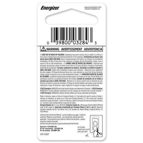 Energizer Lithium 2016 3 V Electronic/Watch Battery 2016BP-2N 2 pk