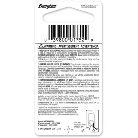 Energizer Lithium Coin 2430 3 V 0.29 mAh Keyless Entry Battery 1 pk, Pack of 6