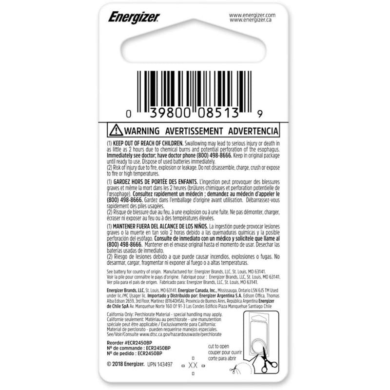 Energizer Lithium 2450 3 V Keyless Entry Battery 1 pk, Pack of 6