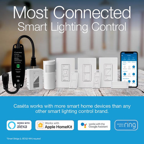 Lutron Caseta White 150 W Wireless Smart-Enabled Dimmer Switch w/Remote Control 1 pk