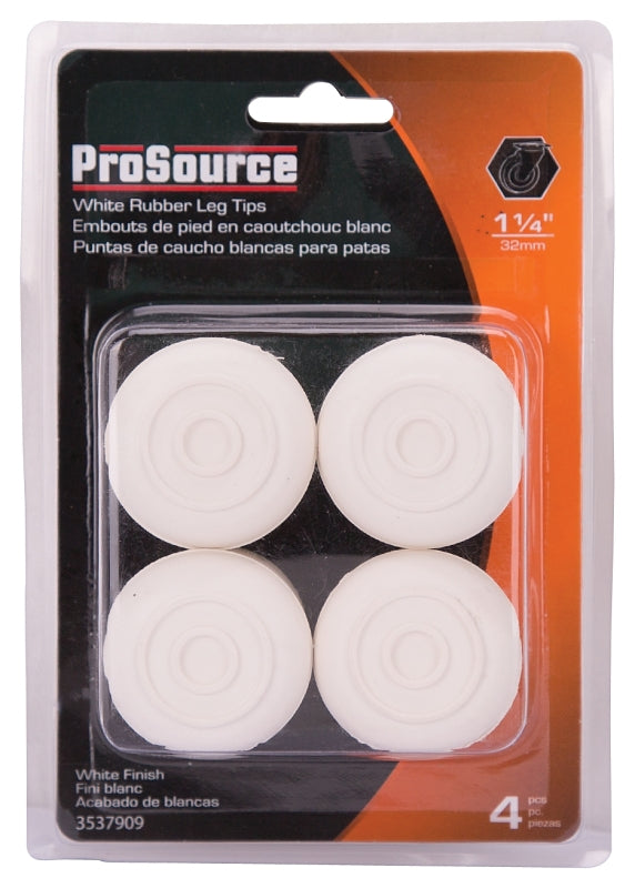 ProSource FE-50647-PS Furniture Leg Tip, Round, Rubber, White, 1-1/4 in Dia, 1-5/8 in H