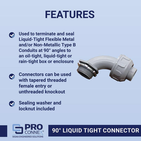 Sigma Engineered Solutions ProConnex 3/4 in. D Plastic 90 Degree Connector For Liquid Tight 1 pk