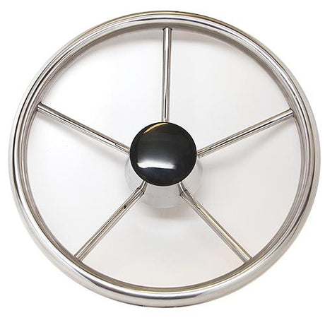 SeaDog 230115 15″ 6-Spoke Stainless Steering Wheel w/Plastic Center Cap, 10° Dish