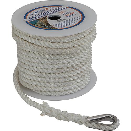 Sea Dog 301110100WH1 Premium Twisted 3-Strand Nylon Anchor Line, 3/8″ x 100'