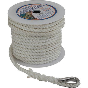 Sea Dog 301110100WH1 Premium Twisted 3-Strand Nylon Anchor Line, 3/8″ x 100'