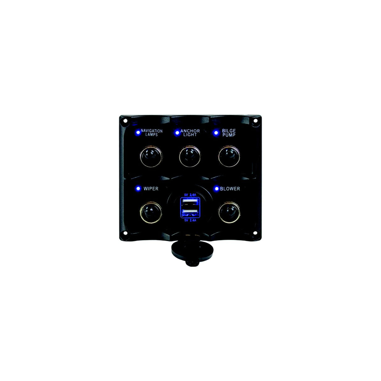 Seadog 424617-1 Water Resistant Toggle Switch Panel w/5 Switches &amp; USB Power Stocket
