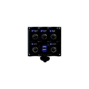 Seadog 424617-1 Water Resistant Toggle Switch Panel w/5 Switches &amp; USB Power Stocket