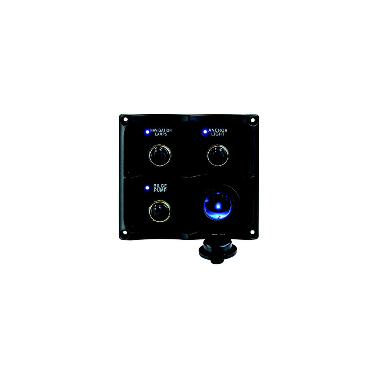 Seadog 424623-1 Water Resistant Toggle Switch Panel w/3 Switches &amp; Power Stocket