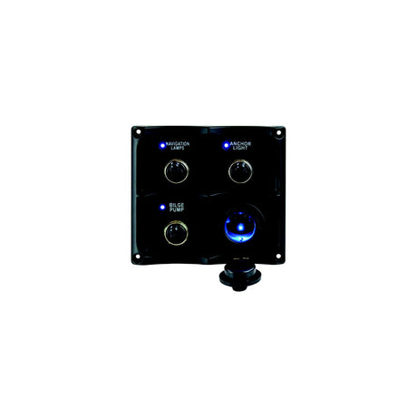 Seadog 424623-1 Water Resistant Toggle Switch Panel w/3 Switches &amp; Power Stocket