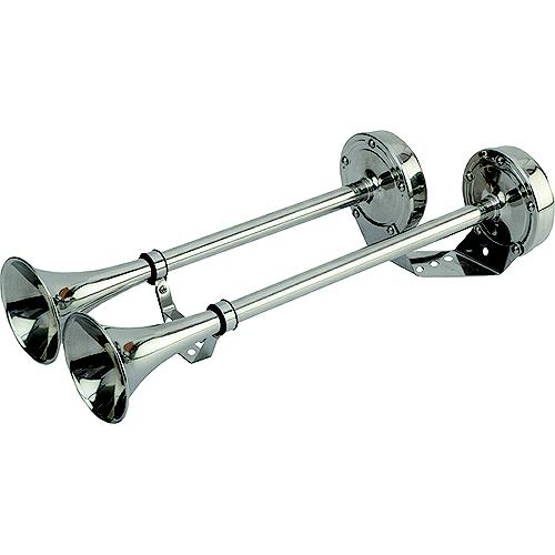SeaDog 431540 Maxblast 5 Amp 123 DB 24V Dual 18-1/4″ Trumpet Horn - Stainless & Molded Motor Housing