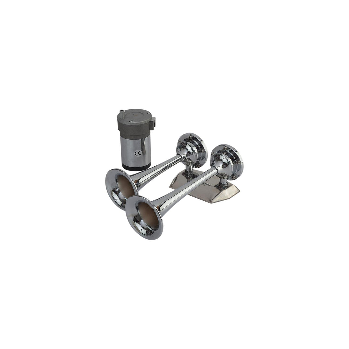 SeaDog 432620 Maxblast 20 Amp 125 DB 12V 11 PSI Dual 9-5/8″ Trumpet Air Horn - Chrome Plated Brass
