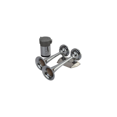 SeaDog 432620 Maxblast 20 Amp 125 DB 12V 11 PSI Dual 9-5/8″ Trumpet Air Horn - Chrome Plated Brass