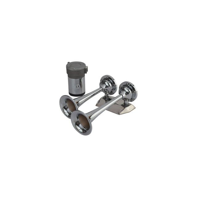 SeaDog 432620 Maxblast 20 Amp 125 DB 12V 11 PSI Dual 9-5/8″ Trumpet Air Horn - Chrome Plated Brass