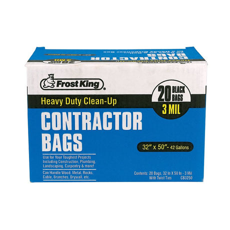 Frost King CB3250 Contractor Clean-Up Bag, 42 gal, Black, 20/BAG