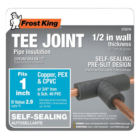 Frost King 5TEE1H Tee Pipe Insulation, 1 in Dia, Polyethylene Foam, 3/4, 1 in Pipe