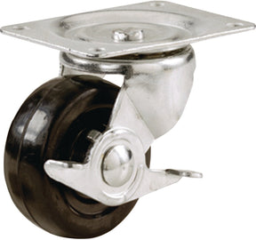 Shepherd Hardware 9509 Swivel Caster with Side Brake, 2 in Dia Wheel, 7/8 in W Wheel, Rubber Wheel, Black, 90 lb