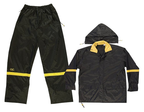 CLC R1013X 3-Piece Heavyweight Rain Suit, 3XL, Polyester/PVC, Yellow, Hooded, Adjustable Strap, Drawstring, Snap