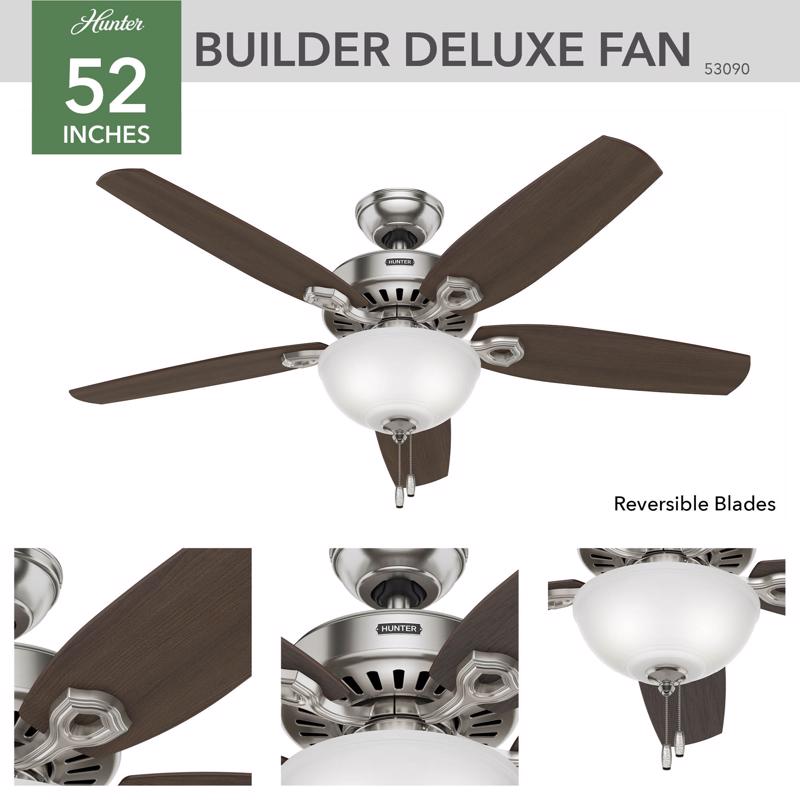 Hunter Builder Deluxe 52 in. Brushed Nickel LED Indoor Ceiling Fan