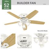 Hunter 53326 Ceiling Fan, 5-Blade, Light Oak/Snow White Blade, 52 in Sweep, 3-Speed, With Lights: Yes