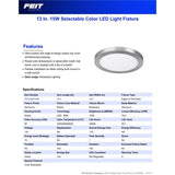 Feit EDGELIT 1.1 in. H X 13.1 in. W X 13.1 in. L Nickel White LED Flat Panel Light Fixture
