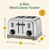 Cuisinart CPT-180 Series CPT-180P1 Classic Toaster, 4-Slice, Button Control, Metal