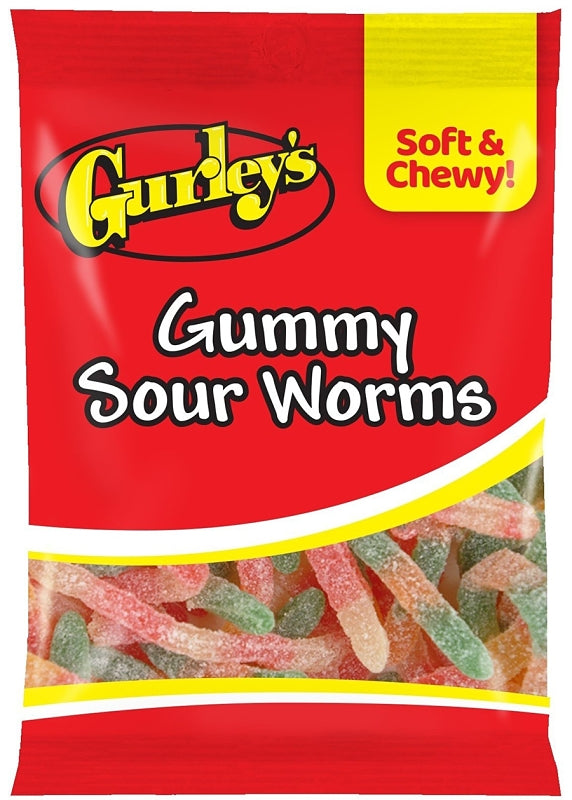 Gurley's 743786 Candy, Gummy, Gummy Sour Worms Flavor, 5 oz, Pack of 12