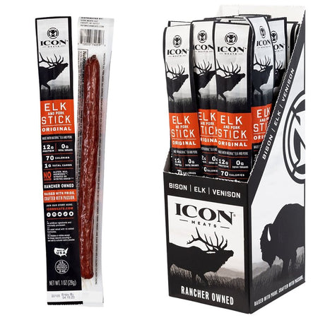 Icon Meats 74099 Elk Snack, Stick, Original, 1 oz Box, Pack of 24