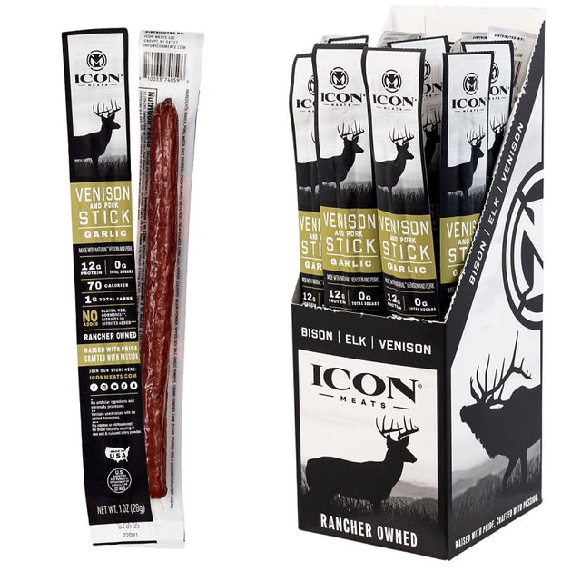 Icon Meats 8-10033-74126-5 Venison Snack, Stick, Garlic, 1 oz, Pack of 24