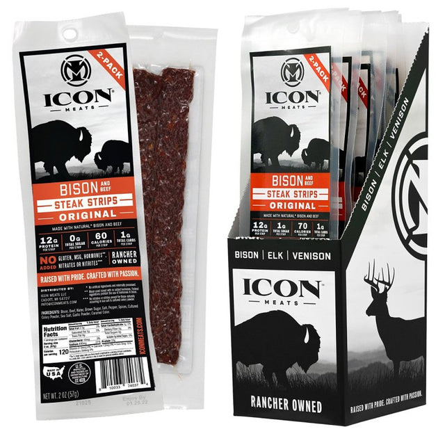 Icon Meats 8-10033-74037-4 Bison Jerky Steak, Strip, Original, 2 oz, Pack of 8