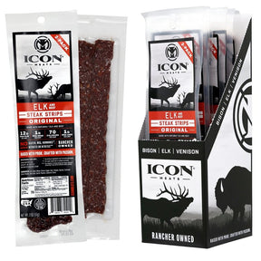 Icon Meats 8-10033-74101-2 Elk Jerky Steak, Strip, Original, 2 oz, Pack of 8