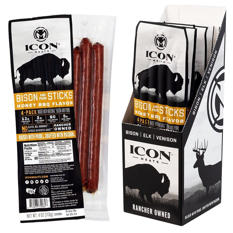 Icon Meats 8-10033-74065-7 Meat Snack, Stick, Honey BBQ, 4 oz, Pack of 6